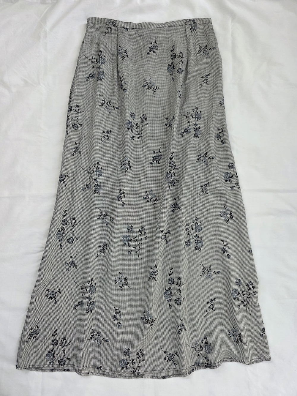 Vintage Slim A Line Floral Print Midi Skirt - Gray